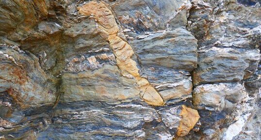 Filon de Lamprophyre dans les micaschistes de la Corniche Vendéenne